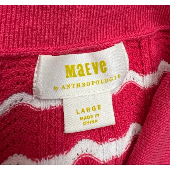 Maeve Knit Polo Shirt Size L Red White Striped Puff Sleeve Preppy Retro Collared - Picture 3 of 7